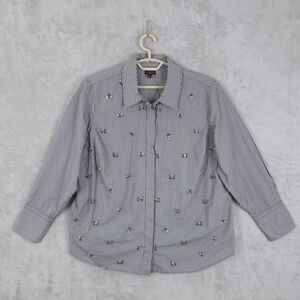 Talbots Top Shirt Womens Size Plus 2X Gingham Embellished Button Up Long Sleeve